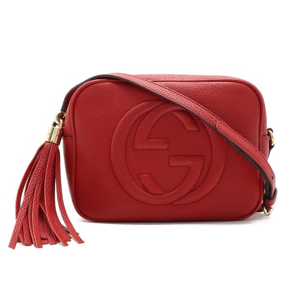 Gucci Handbags - GUCCI Soho Small Disco Shoulder Bag Pochette Tassel Leather Red 308364